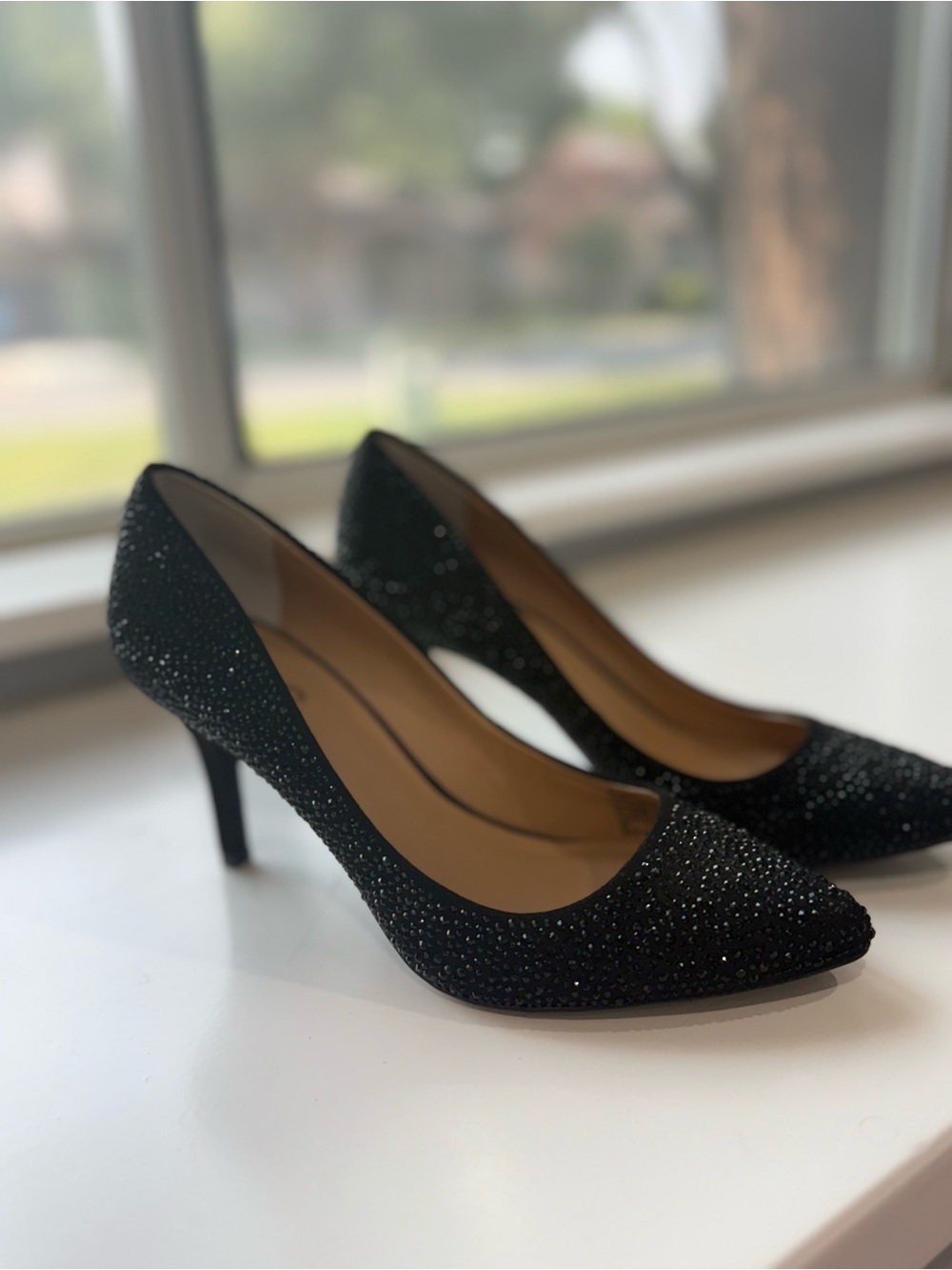 INC International Concepts Black Crystal-Embellished Pointed Pumps